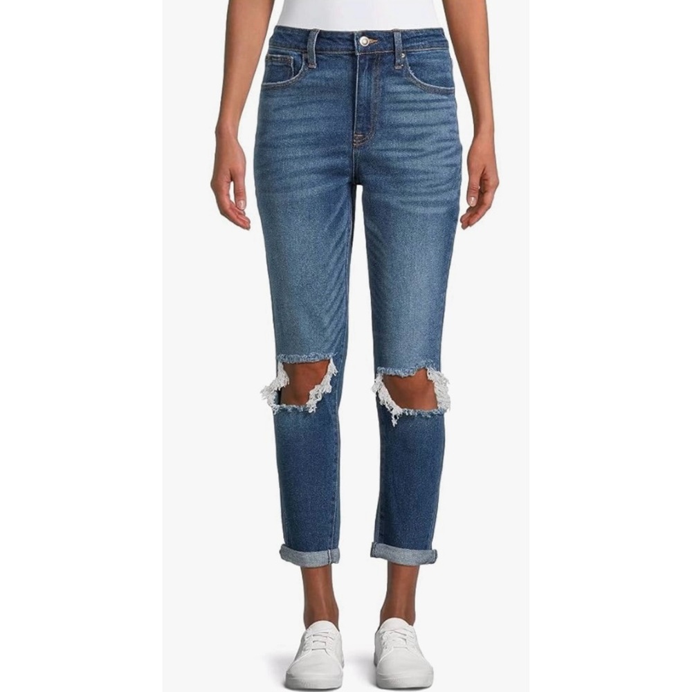 No Boundaries Super High Rise Destructed Mom Jeans